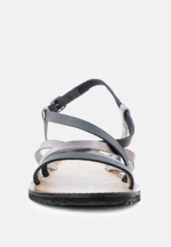 JUNE Black Strappy Flat Leather Sandals 10 JUNE Black Strappy Flat Leather Sandals -Velvettes Shoes Shop JUNEBlackStrappyFlatLeatherSandals RCSH1849 BlackPewter 3