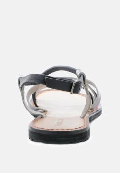 JUNE Black Strappy Flat Leather Sandals 12 JUNE Black Strappy Flat Leather Sandals -Velvettes Shoes Shop JUNEBlackStrappyFlatLeatherSandals RCSH1849 BlackPewter 6