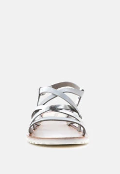 JUNE Silver Strappy Flat Leather Sandals -Velvettes Shoes Shop JUNESilverStrappyFlatLeatherSandals RCSH1849 Silver 4