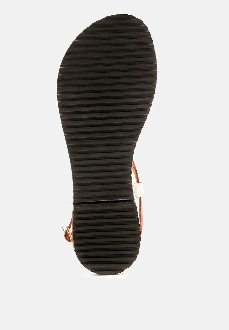 JUNE Tan Strappy Flat Leather Sandals 8 JUNE Tan Strappy Flat Leather Sandals - Image 6