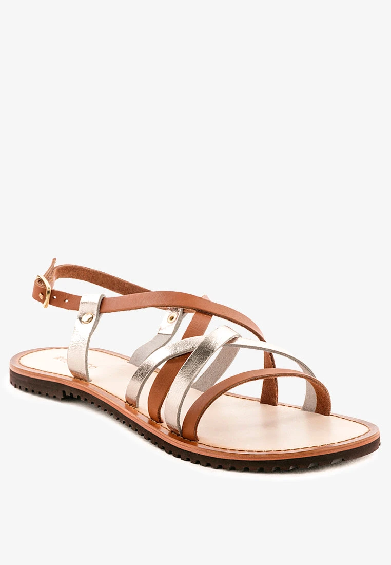 JUNE Tan Strappy Flat Leather Sandals 3 JUNE Tan Strappy Flat Leather Sandals