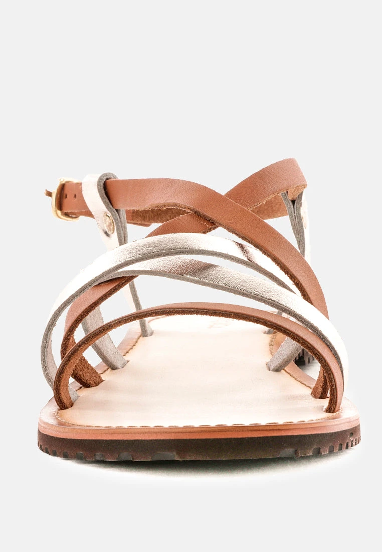 JUNE Tan Strappy Flat Leather Sandals 5 JUNE Tan Strappy Flat Leather Sandals - Image 3