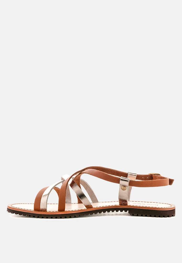 JUNE Tan Strappy Flat Leather Sandals 6 JUNE Tan Strappy Flat Leather Sandals - Image 4