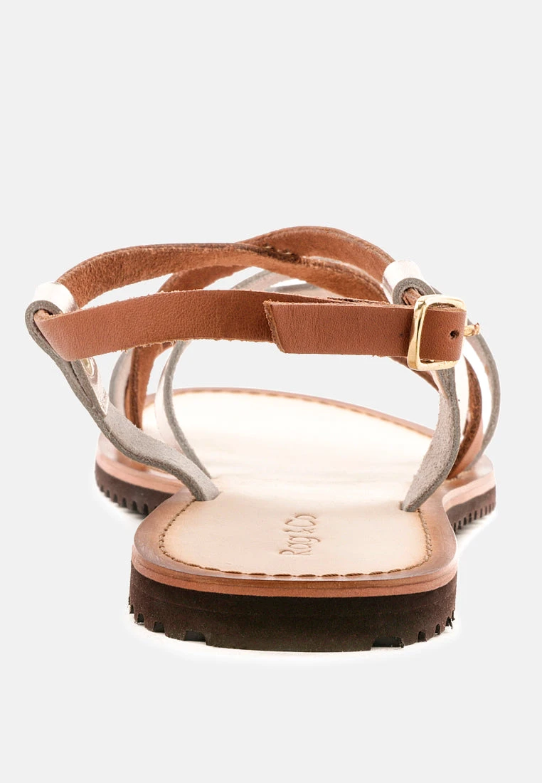 JUNE Tan Strappy Flat Leather Sandals 7 JUNE Tan Strappy Flat Leather Sandals - Image 5