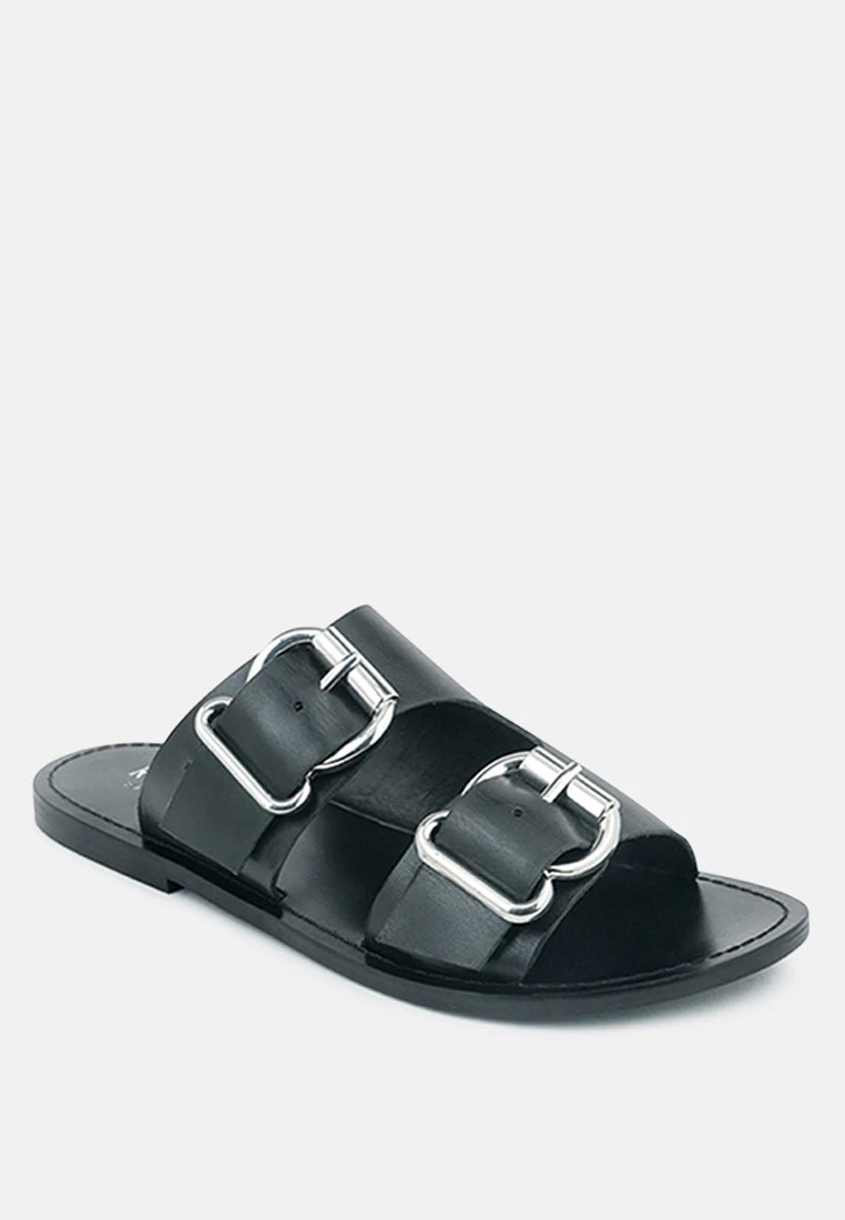 KELLY Black Flat Sandal With Buckle Straps 3 KELLY Black Flat Sandal With Buckle Straps