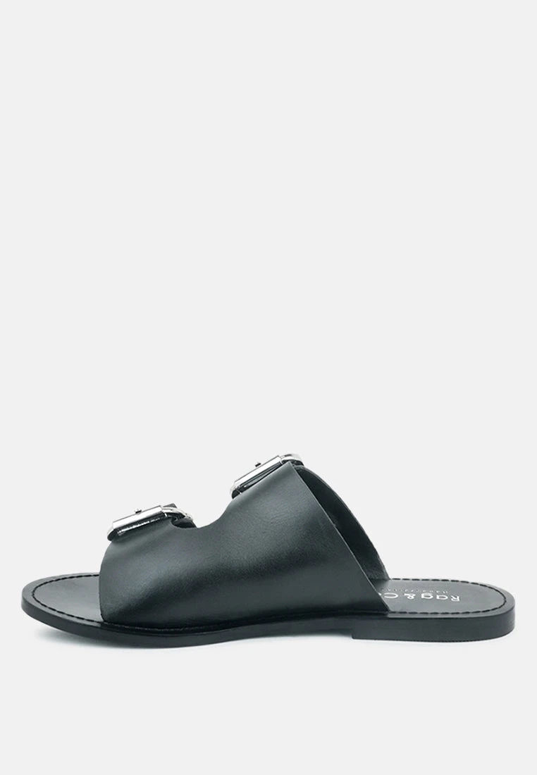 KELLY Black Flat Sandal With Buckle Straps 6 KELLY Black Flat Sandal With Buckle Straps - Image 4