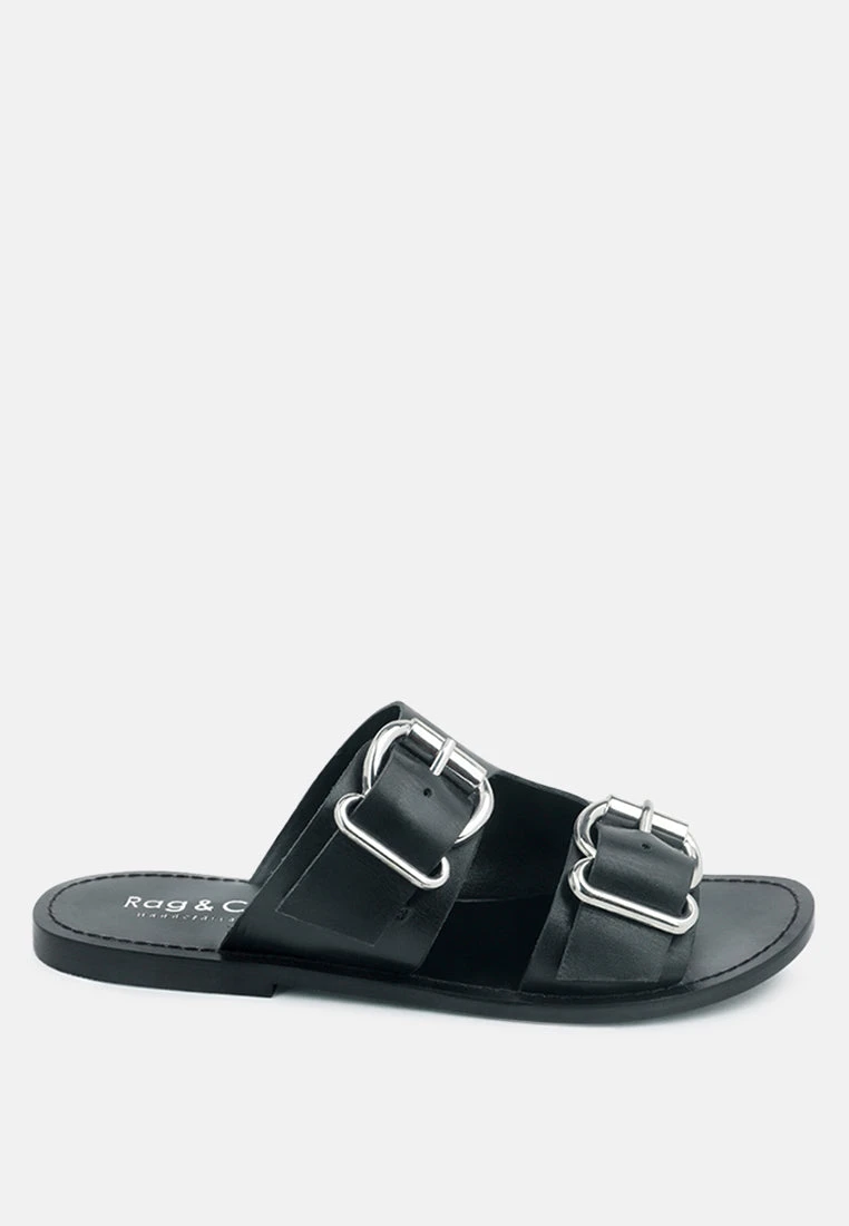 KELLY Black Flat Sandal With Buckle Straps 4 KELLY Black Flat Sandal With Buckle Straps - Image 2