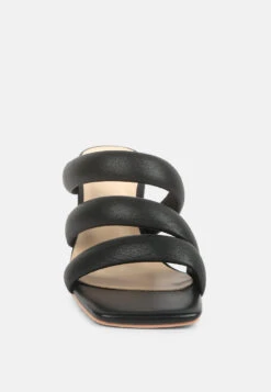 KYWE Black Textured Heel Chunky Strap Sandals -Velvettes Shoes Shop KYWEBlackTexturedHeelChunkyStrapSandals RCSH4173Black 3