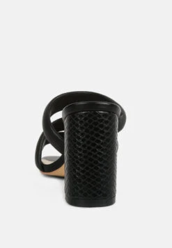 KYWE Black Textured Heel Chunky Strap Sandals -Velvettes Shoes Shop KYWEBlackTexturedHeelChunkyStrapSandals RCSH4173Black 6