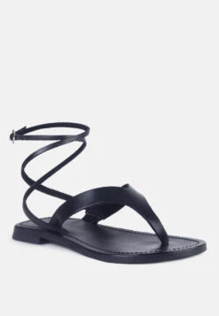 WRAP-UP Tie Around Black Flat Sandals