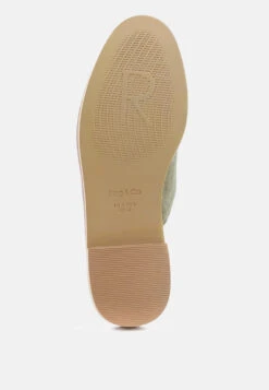 LIA Khaki Green Handcrafted Suede Mules -Velvettes Shoes Shop LIAKhakiGreenCanvasMules RCSH1872 Green 9