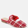 MARIANA Red Woven Flat Mules With Tassels -Velvettes Shoes Shop MARIANARedWovenFlatMulesWithTassels RCSH2028 Red 3