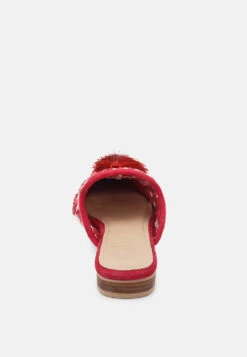 MARIANA Red Woven Flat Mules With Tassels -Velvettes Shoes Shop MARIANARedWovenFlatMulesWithTassels RCSH2028 Red 4