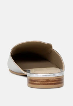 MARLA Silver Metallic Leather Mules -Velvettes Shoes Shop MARLASilverMetallicLeatherMules RCSH1869 Silver 7