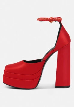 MARTINI Red Sky High Platform Sandals -Velvettes Shoes Shop MARTINISkyHighRampwalkSatinSandals RCSH3150 Red 9