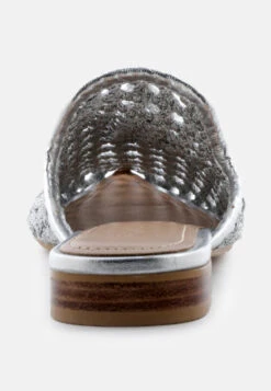 MELANIE Silver Tassels Embellished Woven Flat Mules -Velvettes Shoes Shop MELANIESilverWovenFlatMulesWithTassels RCSH08 Silver 5