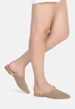 MOLLY Taupe Frayed Leather Mules -Velvettes Shoes Shop MOLLYTaupeFrayedLeatherMules RCSH1868 Taupe 17