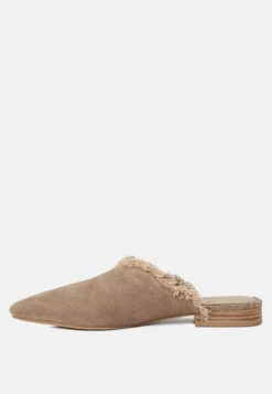 MOLLY Taupe Frayed Leather Mules -Velvettes Shoes Shop MOLLYTaupeFrayedLeatherMules RCSH1868 Taupe 4