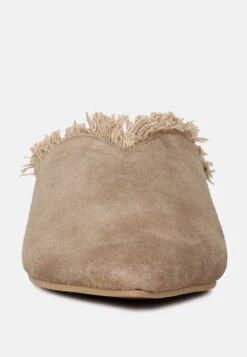 MOLLY Taupe Frayed Leather Mules -Velvettes Shoes Shop MOLLYTaupeFrayedLeatherMules RCSH1868 Taupe 6