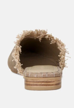 MOLLY Taupe Frayed Leather Mules -Velvettes Shoes Shop MOLLYTaupeFrayedLeatherMules RCSH1868 Taupe 7