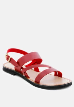 MONA Red Flat Sandal With Ankle Strap
