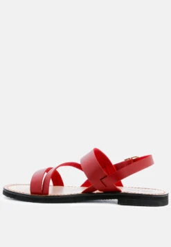 MONA Red Flat Sandal With Ankle Strap -Velvettes Shoes Shop MONARedFlatSandalwithAnkleStrap RCSH1850 RED 5