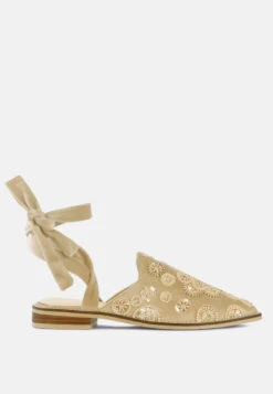 Velvettes Shoes Shop -Velvettes Shoes Shop MandeEmbroideredEmbroideredVelvetMules RCSH2863 BEIGE 1