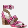 NELLA Fuchsia Stacked Heel Leather Sandal