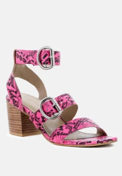 NELLA Fuchsia Stacked Heel Leather Sandal