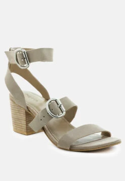 NELLA Nude Stacked Heel Leather Sandal