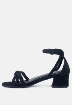 NICOLA Braided Leather Block Heel Sandal -Velvettes Shoes Shop NICOLABlackBlockHeelSandal RCSH1864 Black 4