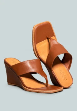 ONASSIS Tan Thong Wedge Sandals -Velvettes Shoes Shop ONASSISTanThongWedgeSandals RCSH2400 Tan 5