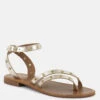 OPRAH Studs Embellished Flat Sandals In Gold