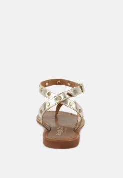 OPRAH Studs Embellished Flat Sandals In Gold -Velvettes Shoes Shop OPRAHStudsEmbellishedFlatSandalsinGold RCSH4086 GOLD 8