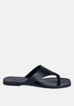 OROFERR Black Soft Leather Luxury Thong Flats -Velvettes Shoes Shop OROFERBlackSoftLeatherLuxuryThongFlats RCSH2954 Black 1