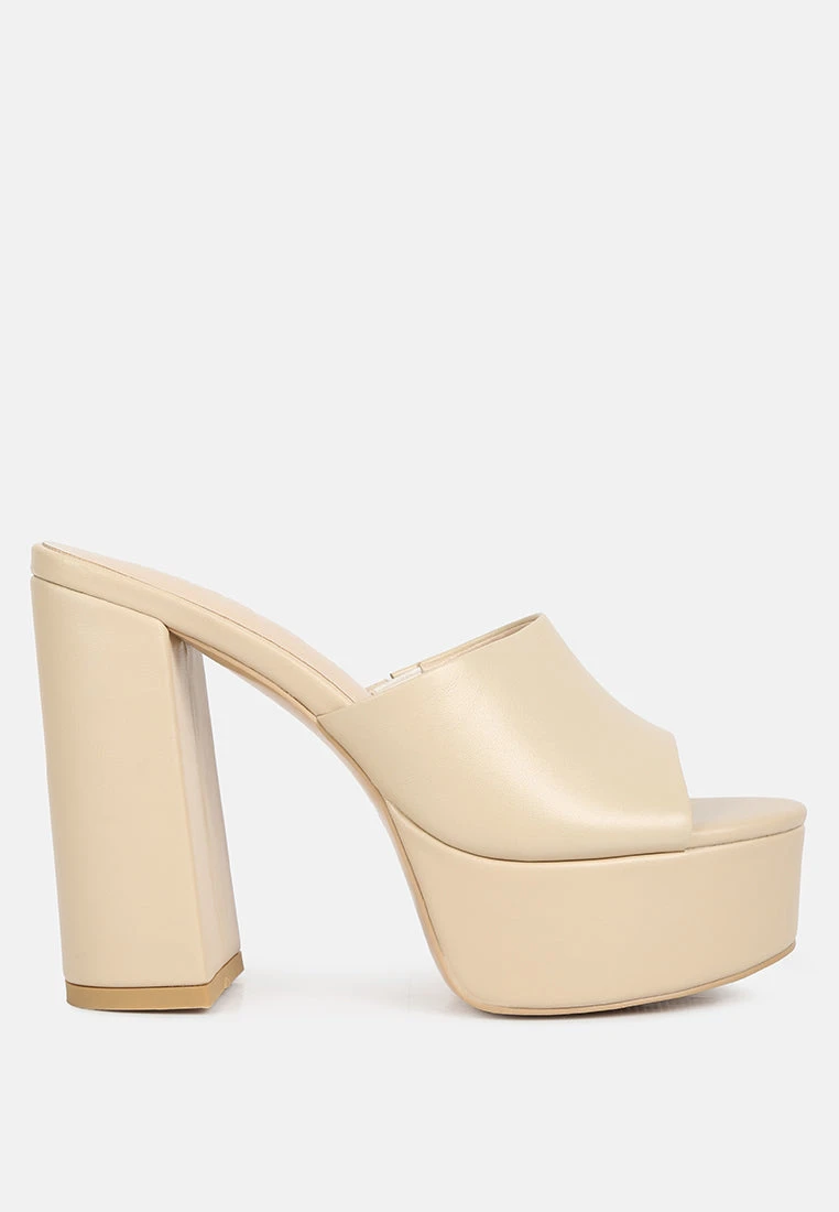 SHURI Open Toe High Block Heel Sandals In Beige 4 SHURI Open Toe High Block Heel Sandals In Beige - Image 2