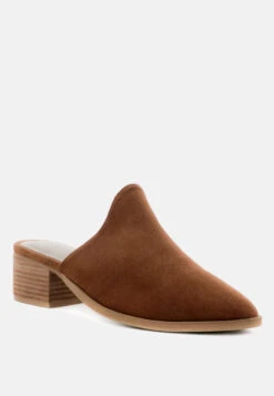 PALMA Tan Stacked Heel Mules
