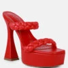 PIN-UP Red Braided High Heel Sandals -Velvettes Shoes Shop PIN UPRedBraidedHighHeelSandals RCSH3034 RED 2