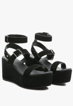 PORTIA Leather Wedge Sandal In Black