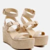 PORTIA Leather Wedge Sandal In Nude -Velvettes Shoes Shop PORTIALeatherWedgeSandalinNude RCSH2478 Nude 2