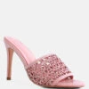 TEASE Pink Woven Stiletto Slides -Velvettes Shoes Shop RCSH2909 PINK 2