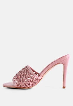 TEASE Pink Woven Stiletto Slides -Velvettes Shoes Shop RCSH2909 PINK 4