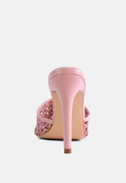 TEASE Pink Woven Stiletto Slides -Velvettes Shoes Shop RCSH2909 PINK 6