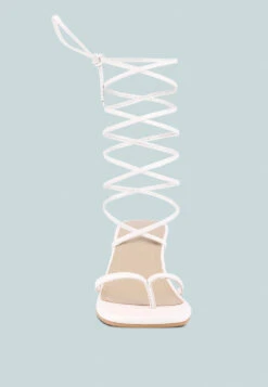 DORITA White Kitten Heel Lace Up Sandal -Velvettes Shoes Shop RCSH3115 WHITE 1