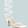 DORITA White Kitten Heel Lace Up Sandal -Velvettes Shoes Shop RCSH3115 WHITE 3