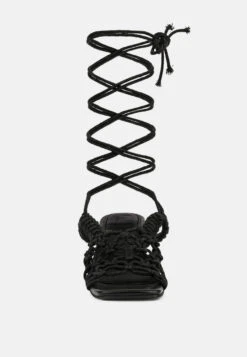 BEROE Black Braided Handcrafted Lace Up Sandal -Velvettes Shoes Shop RCSH3120 BLACK 5