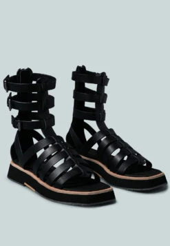 ROBBIE Gladiator Square Toe Sandal In Black
