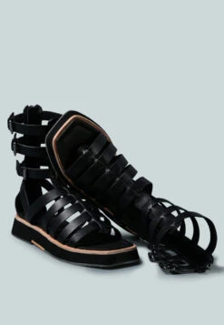 ROBBIE Gladiator Square Toe Sandal In Black -Velvettes Shoes Shop ROBBIEGladiatorSquareToeSandalinBlack RCSH2383 Black 3