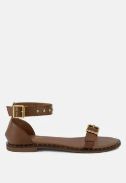 New Arrival -Velvettes Shoes Shop ROSEMARYBuckleStrapsTanFlatSandals RCSH4094 TAN 1