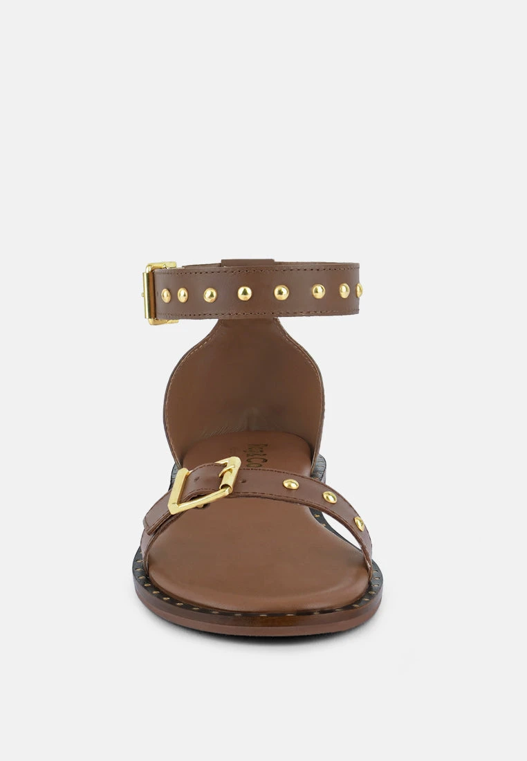 ROSEMARY Buckle Straps Tan Flat Sandals 5 ROSEMARY Buckle Straps Tan Flat Sandals - Image 3